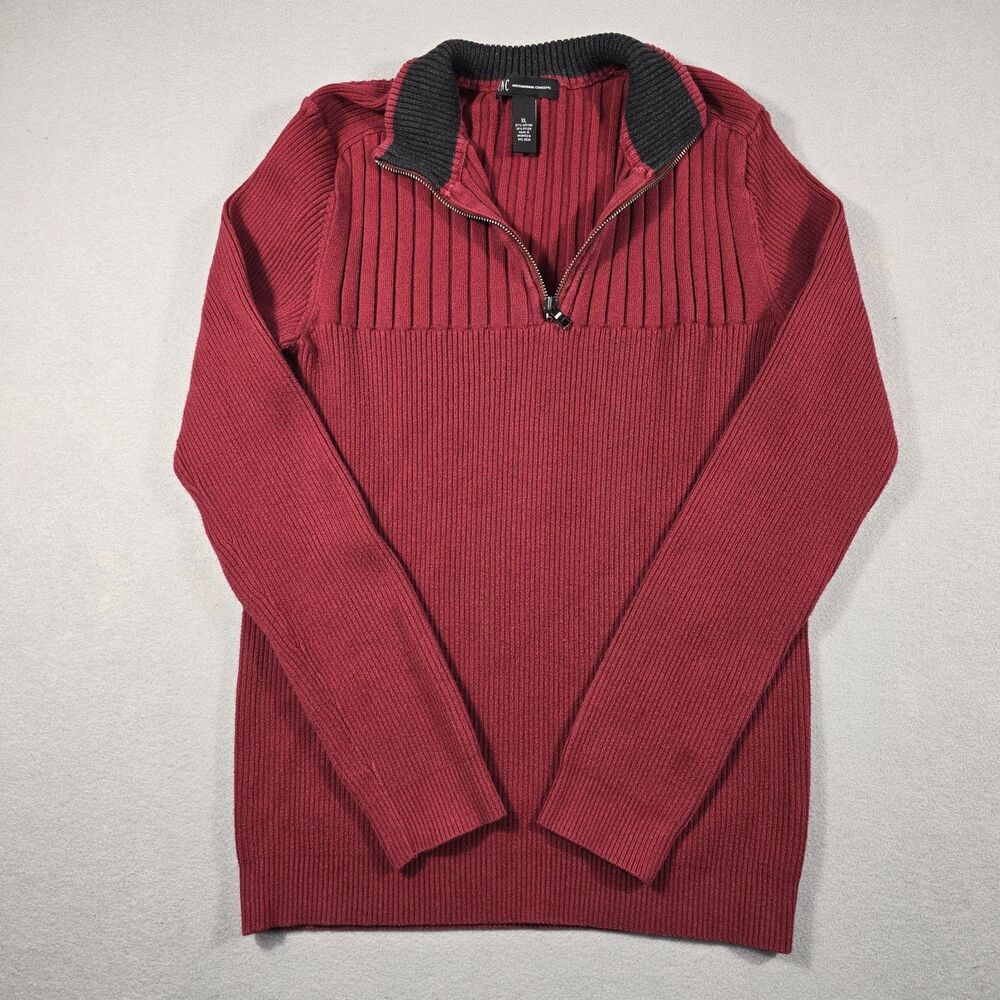 INC International Concepts Men's XL Red Black Slim Fit Ribbed 1/4 Zip Sweater